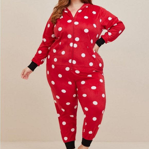 ❤️NWT VINTAGE TORRID PAJAMA MINNIE MOUSE EARS ONESIE ZIP FRONT HALLOWEEN COSPLAY - Picture 2 of 9